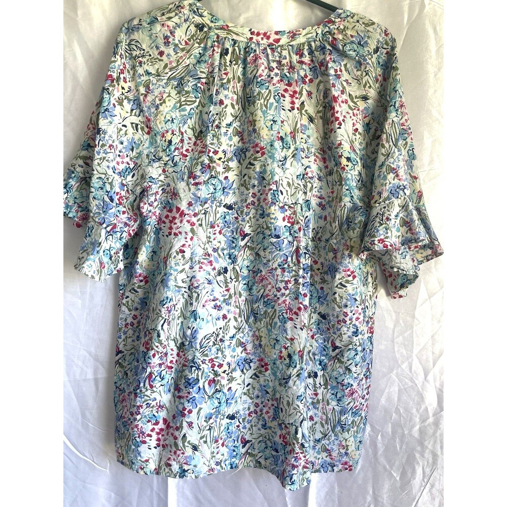 Cato Women’s Floral Ruffle Neck Long Sleeve Blouse Rayon Boho Chic M